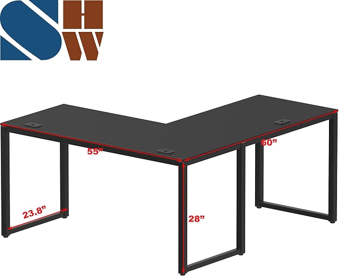 SHW 55 x 60 Inches Commercial-Grade L-Shape Corner Office Computer Desk, Black