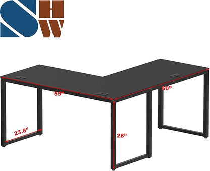 SHW 55 x 60 Inches Commercial-Grade L-Shape Corner Office Computer Desk, Black