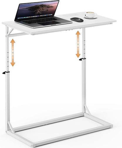 Vagusicc C Shaped End Table, Tall Side Table for Couch, C-Table End Table Adjustable Height Side Table, Large Surface Sofa Table TV Tray, Slide Under Couch Table for Sofa, Living Room, Bedroom, White