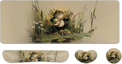 Desk Pad and Keyboard Wrist Rest, Large Mouse Pad + Keyboard Pad+Mouse Wrist Support, Non-Slip Desk Mat Protector for Office, Home 31.5×11.8 Inches Anime Frog