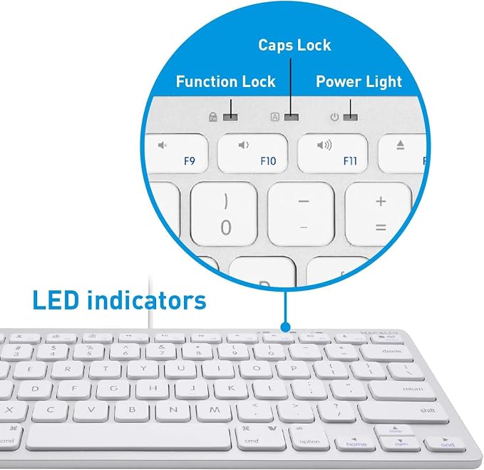 Macally Small Wired Keyboard for Mac and Windows - 78 Scissor Switch Keys Compatible Apple Keyboard - USB Mini Keyboard that Saves Space and Looks Great - Plug and Play Wired Mac Keyboard - Aluminum