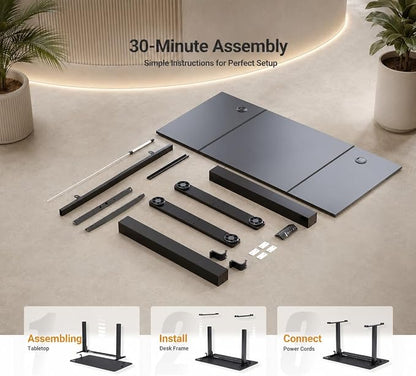 Claiks Electric Standing Desk 48 x 24 Inches, Motorized Sit Stand Desk with 3 Memory Presets & Cable Management, Spacious Ergonomic Computer Workstation for Dual Monitors & Gaming Setup, Black