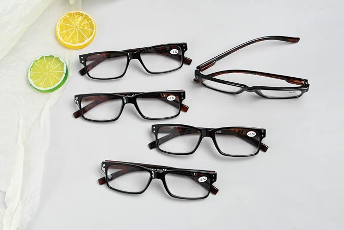 Eyekepper Vintage Reading Glasses for Men - 5 Pack Spring Hinges Classic Readers - Black Frame with Tortoie Arms +3.00