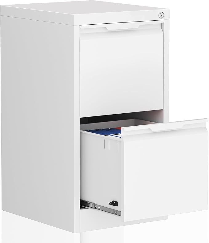 2 Drawer File Cabinet with Lock,Filing Cabinets for Home Office,Metal Small File Cabinet for Letters/Legal/A4 Size, Assembly Required,White