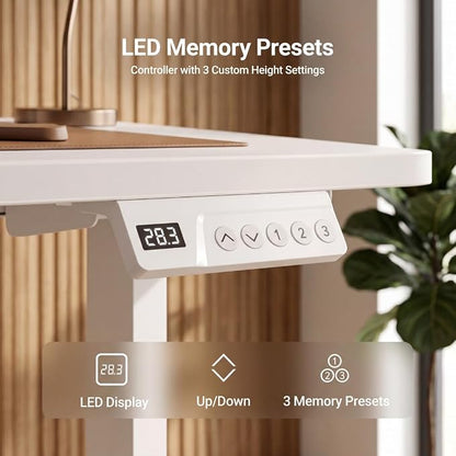 Claiks Electric Standing Desk, 32 x 19 Inch Small Height Adjustable Sit Stand Desk for Home Office, Computer Desk with Memory Presets, Cable Management & Headphone Hooks, 156 lbs Capacity, White