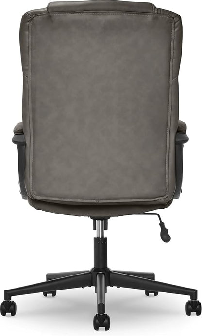 Serta Connor Executive Office Chair, Ergonomic Computer Chair with Layered Body Pillows, Contoured Lumbar, Adjustable Seat Height, Bonded Leather, Gray