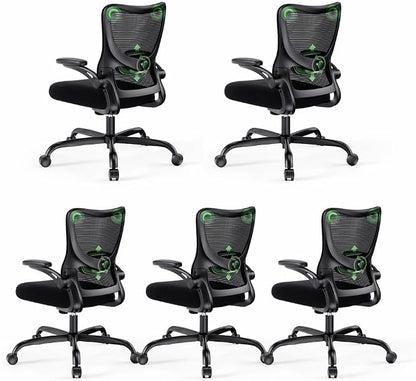 Marsail Ergonomic Office Chair Desk Chair with 3D PU Armrests and Adjustable Lumbar Support Breathable Mesh Chair Executive Rolling Swivel Comfy Task Chair for Home Office Gaming，Pack of 5