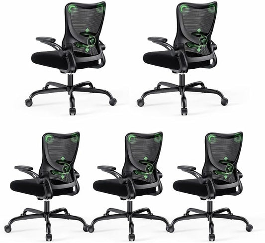 Marsail Ergonomic Office Chair Desk Chair with 3D PU Armrests and Adjustable Lumbar Support Breathable Mesh Chair Executive Rolling Swivel Comfy Task Chair for Home Office Gaming，Pack of 5