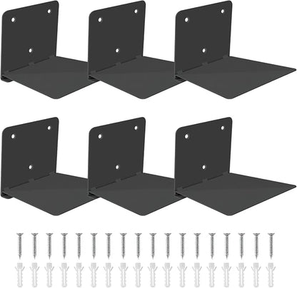 FENTEC Floating Book Shelves for Wall, Wall Mounted Invisible Floating Bookshelf, Heavy-Duty Hanging Bookshelves, Hidden Book Shelf Metal Wall Book Holder for Bedroom Home Office, 6-Pack Black