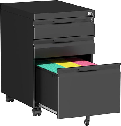 Bestoo Mobile File Cabinet with Lock, 3 Drawer Filing Cabinet, Under Desk Metal Rolling Filing Cabinets for Home Office, Fits Letter/Legal/A4 Size File, Easy Assembly