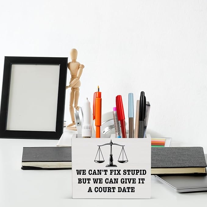 Lawyer Office Decor Lawyer Office Decoration Attorney Law Judge Gifts for Men Women Wooden Pencil Holder, Law School Students Graduation Gifts Desk Decor