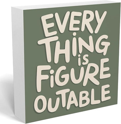mmiishe Everything is Figureoutable Office Decorations Desk Accessories | Home Office Decor Encouragement Gifts for Women Men Mom Friend Motivational Wall Art for Classroom Birthday Gift 5 x 5 Inches