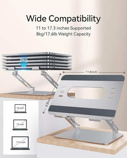 Orlian Foldable Aluminum Laptop Stand for 10-17.3" Laptops, Height Adjustable Portable Ergonomic Computer Holder, Space Saving Desk with Heat Dissipation. Compatible with MacBook/Dell/HP etc, Silver