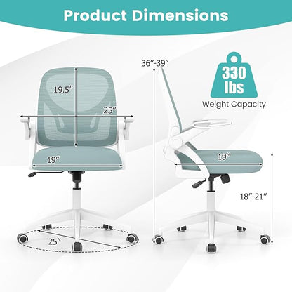 COSTWAY Office Chair, Comfy Swivel Rolling Desk Chair with Adjustable Height & Flip-Up Armrests, Ergonomic Mesh Computer Chairs with Lumbar Support for Working & Gaming (Blue)