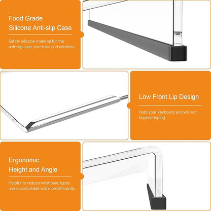 Beego Ergonomic Computer Keyboard Stand - Clear Acrylic Keyboard Riser Tilted Keyboard Holder Keyboard Tray with Black Non-Slip Strip for Easy Typing at Home School Office Desk Accessories