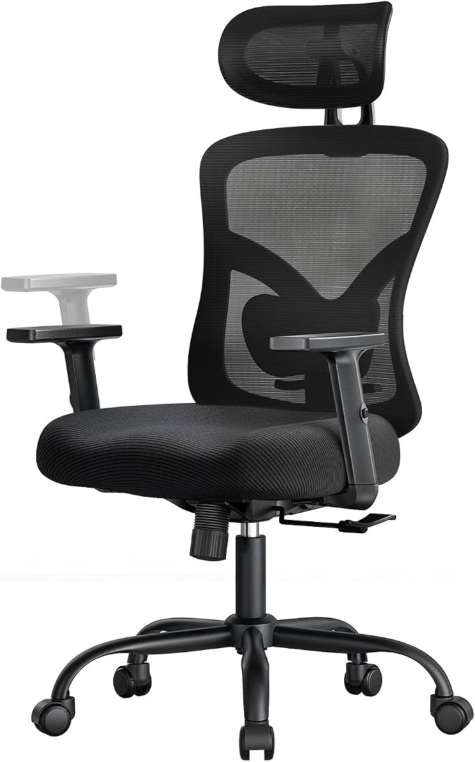 Marsail Ergonomic Office Chair Ergonomic Gaming Chair with Lumbar Support, 2D Headrest, Adjustable Armrests, Contoured Seat Cushion, Desk Chair with Wheels for Home and Office (Dark)