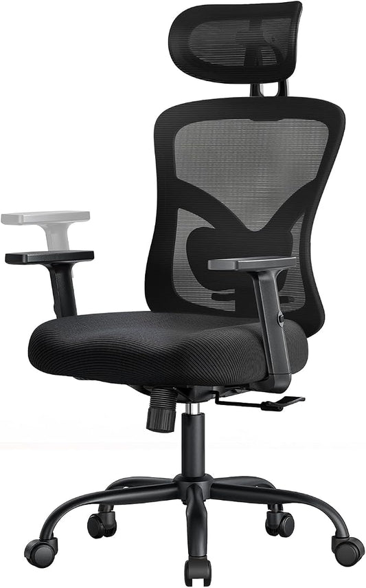 Marsail Ergonomic Office Chair Ergonomic Gaming Chair with Lumbar Support, 2D Headrest, Adjustable Armrests, Contoured Seat Cushion, Desk Chair with Wheels for Home and Office (Dark)
