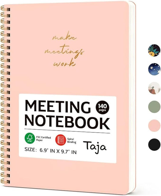 Meeting Notebook for Work Organization - Work Notebook with Action Items, Meeting Minutes Planner Notebook, Perfect Office Supplies for Men & Women - Pink