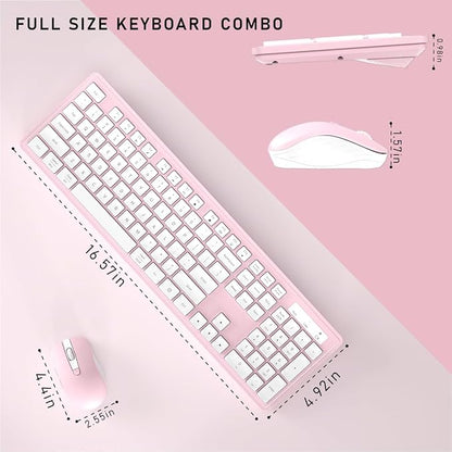Wireless Keyboard and Mouse, 2.4GHz Cordless Keyboard Mouse Combo, Optical Mouse, Plug and Play USB Receiver, Compatible with Windows, Mac, Laptop, and PC（White Pink）
