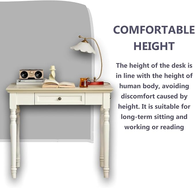 French Country Style Writing Desk, 35”Solid Wood Farmhouse Computer Table with Drawers and Plenty of Room, Stability & Durability for Home Office, Study Workspace or Bedroom