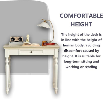 French Country Style Writing Desk, 35”Solid Wood Farmhouse Computer Table with Drawers and Plenty of Room, Stability & Durability for Home Office, Study Workspace or Bedroom