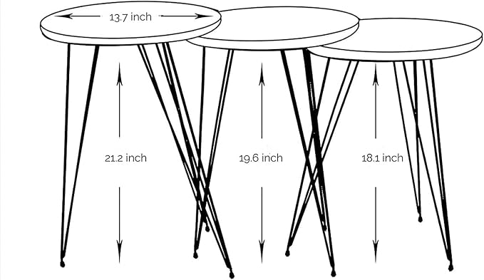 Set of 3 Nesting End Tables Round Wood Stacking Coffee Side Accent Sofa Table with Metal Legs for Living Room, Home Office, Nightstands for Bedroom (Black Marble)