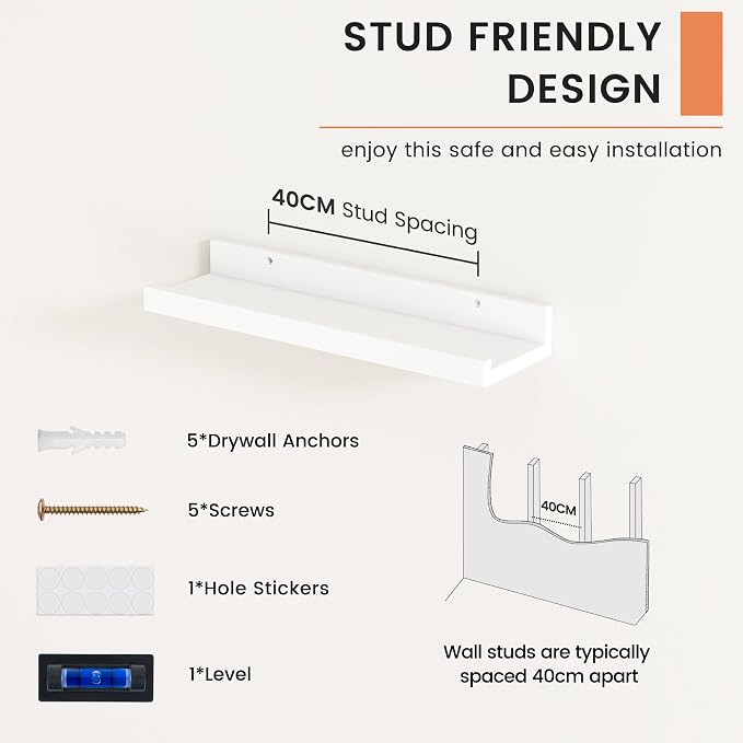 FLYJOE Picture Ledge Shelf, Floating Shelves Set of 2, 16 Inches Nursery Book Shelves for Toys Storage, Kids Bookshelf Wall Mounted for Living Room Bedroom Decor Books Photo Frames, White