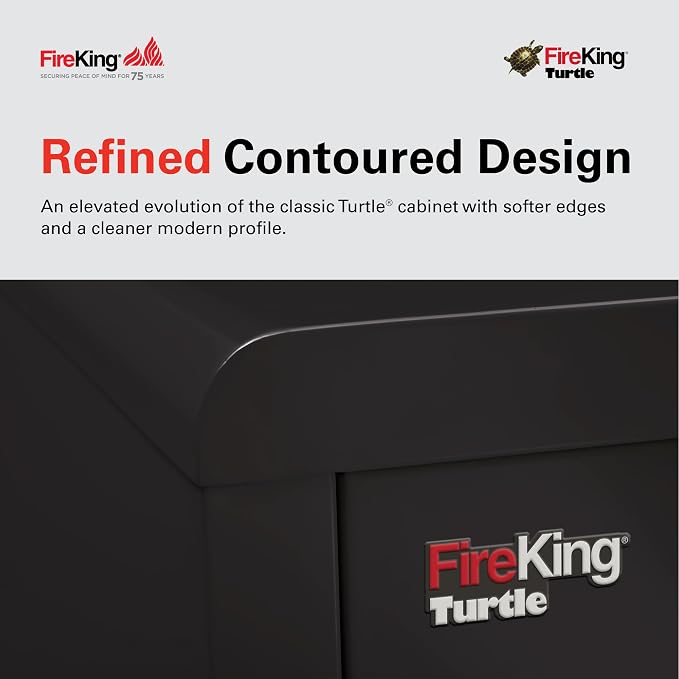 FireKing Turtle Contour - 2 Drawer Fire Safe File Cabinet with Key Lock - 1 Hour Fire Rated, UL Rated & Water Resistant Home Safe - Made in the USA Legal & Letter Filing Cabinet - Black