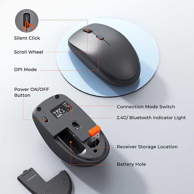 MEETION Silent Wireless Keyboard and Mouse Combo, Full-Sized Cordless Keyboard, 3 DPI Adjustable Optical Mouse, for Computers/Laptops/Windows/Mac,Black