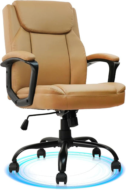 CLATINA Leather Office Executive Chair with Lumbar Support and Padded Armrestes, Swivel Rolling Ergonomic Mid Back Computer Task Desk Chair for Home, Conference, Waiting Room, Brown