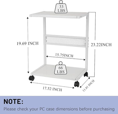 Bfttlity PC Stand Computer Tower Stand 2-Tier Metal CPU Holder with Locking Caster Wheels Suitable for Most PC (S, White)