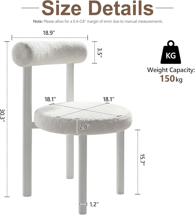 Cute Small Armless Desk Chair, Ergonomic Comfy Vanity Chairs Lumbar Support with Back for Makeup, Teddy Fabric Computer Desk Chair for Home, Bedroom, Vanity, Teens, Adults