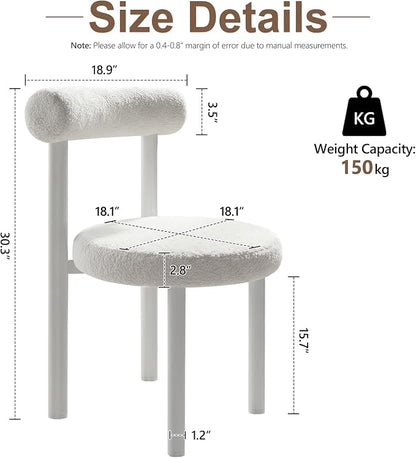Cute Small Armless Desk Chair, Ergonomic Comfy Vanity Chairs Lumbar Support with Back for Makeup, Teddy Fabric Computer Desk Chair for Home, Bedroom, Vanity, Teens, Adults
