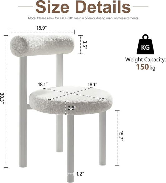 Cute Small Armless Desk Chair, Ergonomic Comfy Vanity Chairs Lumbar Support with Back for Makeup, Teddy Fabric Computer Desk Chair for Home, Bedroom, Vanity, Teens, Adults