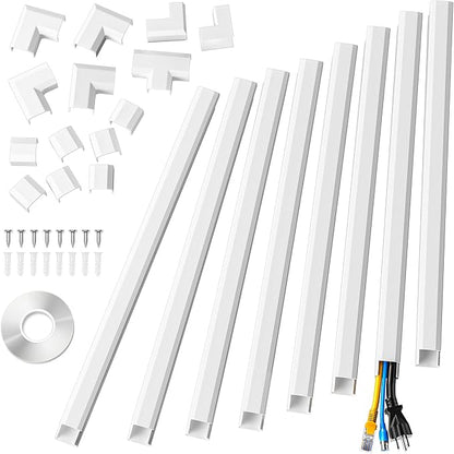 Yecaye Cord Hider, 125In Cord Covers for Wall Mounted TV, White Cable Management Kit, Wire Hiders and Concealer for 3 Cords on Wall, W0.98in H0.51in, White