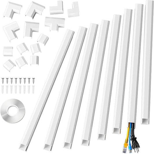 Yecaye Cord Hider, 125In Cord Covers for Wall Mounted TV, White Cable Management Kit, Wire Hiders and Concealer for 3 Cords on Wall, W0.98in H0.51in, White