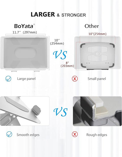 BoYata Laptop Stand, Adjustable Multi-Angle Laptop Holder, Compatible for Laptops up to 17 inches, Sturdy Aluminum & Silicone, Silver