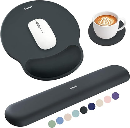 Sushret Mouse Pad and Keyboard Wrist Rest, 3-in-1 Gel Memory Foam Ergonomic Mouse Pad with Wrist Rest Set, Gaming Mousepad Arm Cushion Support for Computer Office Desk Accessories Cute Setup, Charcoal