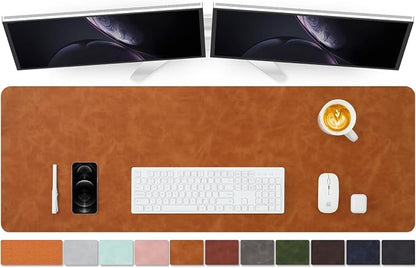 Distressed Leather Desk Mat - Non-Slip PU Desk Pad for Office and Home - Desk Organization and Accessories - Ideal for Large Mouse Pad and Desk Mats on Top of Desks(Tan,47.2"x 17")