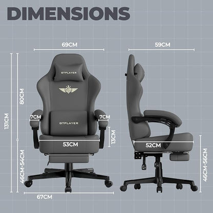 GTPLAYER Big and Tall Gaming Chair 400lbs Heavy Duty Office Chair with Footrest, High Back Pocket Spring Ergonomic Computer Chair for Adults, Wide Seated Cushion with Linkage Armrests, Leather Grey