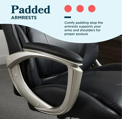 Lazzyboyy Executive Office Chair, Black Leather, Big and Tall, Active Lumbar Support, Ergonomic Design with Silver Base-Patented Active Lumbar Technology-Construction Supports up to 350lbs
