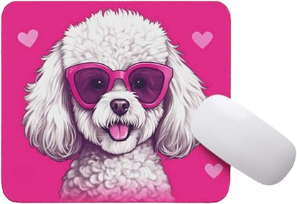 Pink Mousepad Glamour Dog Bichon Frise Mouse Pad for Home Office Gaming Working Desk Computer Desktop Accessories Non-Slip Rubber Mousepad for Dog Lovers