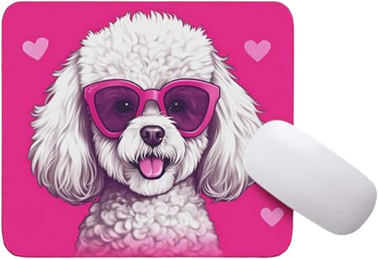 Pink Mousepad Glamour Dog Bichon Frise Mouse Pad for Home Office Gaming Working Desk Computer Desktop Accessories Non-Slip Rubber Mousepad for Dog Lovers