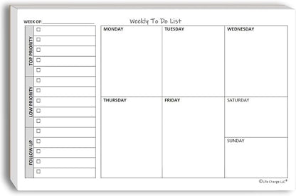 Life Charge Weekly TO DO List Notepads (2 Pack, 50 Pages Each) Task Pad Planner w/Daily Checklist, Priority ToDo & Note Sections. Desk Notebook Pad to Organize Office. 8.5 X 5.5, A5 Sheets.