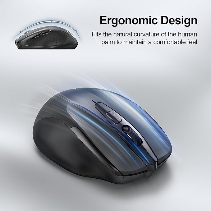 TECKNET Wireless Mouse (2.4G & BT5.0/3.0) Silent 4800 DPI Computer USB A & Bluetooth Mouse 6 Buttons, Wide Compatibility - Grey