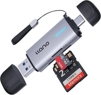 llano Micro SD Card Reader, 2 in 1 USB C 3.0 SD Card Reader Dual Slots Card Adapter, Memory Card Reader for MicroSD, SDHC, SDXC, Compatible with iPhone 17/16/15, MacBook, iPad, Android, Computer