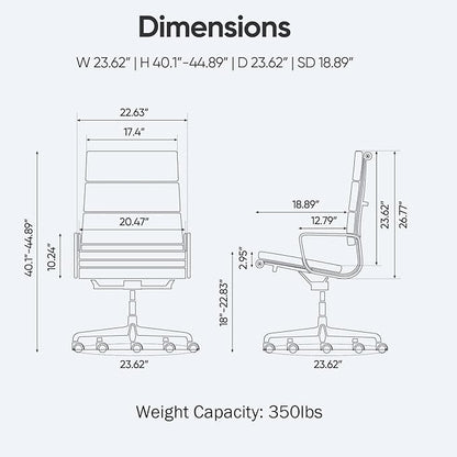 Genuine Leather Office Chair, Padded Executive Desk Chair with Arms, Wheels, Lumbar Support, Aluminum Base (Light Brown, High-Back)