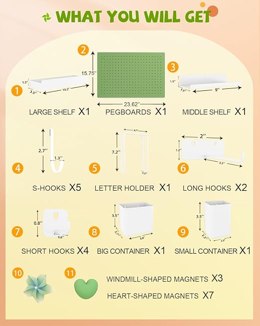 Metal Pegboard Kit — Carbon Steel Pegboards with 26 Accessories, Pegboard Wall Organizer for Home, Office, Study Room, Kitchen, Craft Room & Gaming Setup— 24″ × 16″ Green Peg Board
