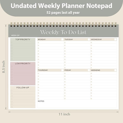 Weekly To Do List Notepad, Undated Planner with 52 Sheets (8.5''x11'') | Desk Accessories and Supplies, Women & Man, Home School & Work