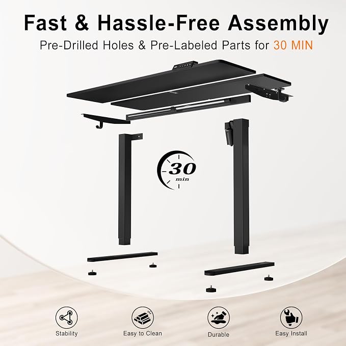 Electric Standing Desk, 32x19 Inches Height Adjustable Sit Stand up Desk with 3 Memory Presets & Child Lock, Quiet Motor, Heavy Duty Steel Frame for Computer Workstation, Black